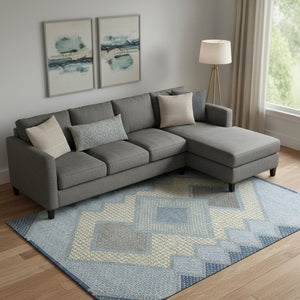 HomeRoots 10' X 14' Denim Blue Geometric Area Rug - Washable, UV Protected, Durable for High-Traffic Spaces 718292
