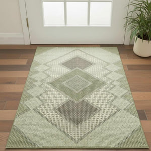 HomeRoots 5' X 8' Green and Gray Geometric Area Rug - Washable, UV Protected, Stain Resistant, for High-Traffic Homes 718294