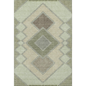 HomeRoots 8' Green and Gray Geometric Round Rug - Washable, UV-Protected, Stain-Resistant for Busy Homes 718295