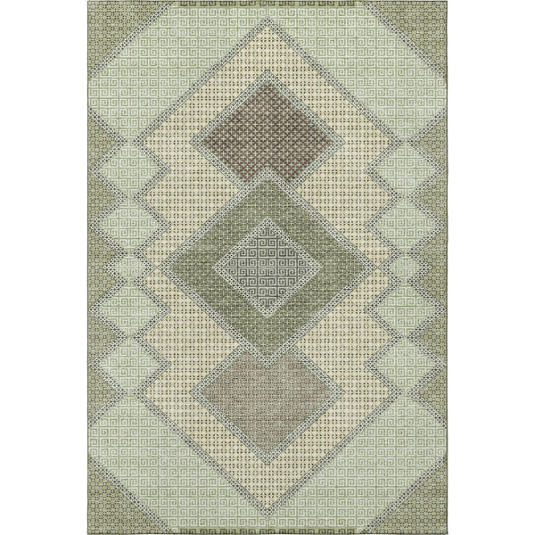 HomeRoots 8' Green and Gray Geometric Round Rug - Washable, UV-Protected, Stain-Resistant for Busy Homes 718295