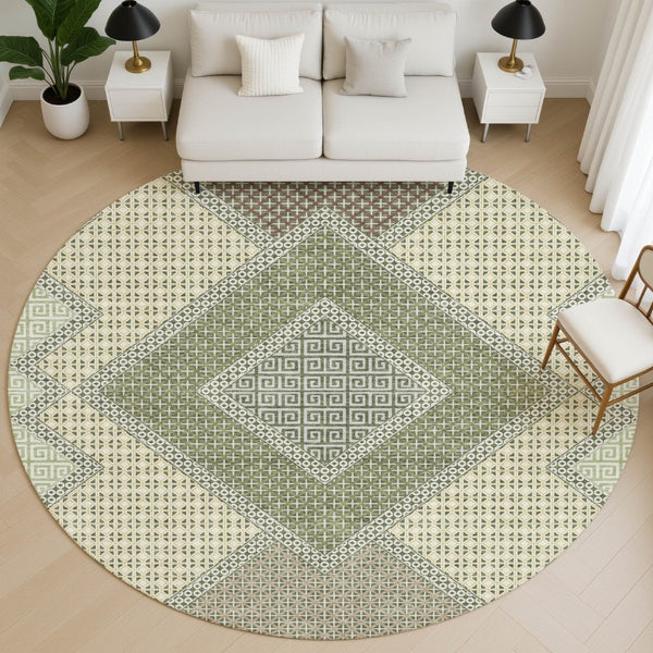HomeRoots 8' X 10' Stylish Green and Gray Geometric Area Rug - Durable, Washable, UV-Protected & Stain-Resistant 718296
