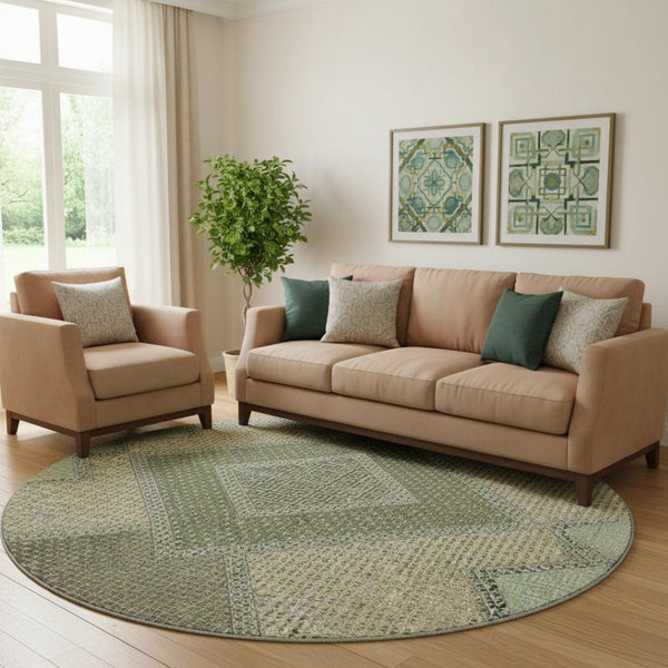 HomeRoots 8' X 10' Stylish Green and Gray Geometric Area Rug - Durable, Washable, UV-Protected & Stain-Resistant 718296