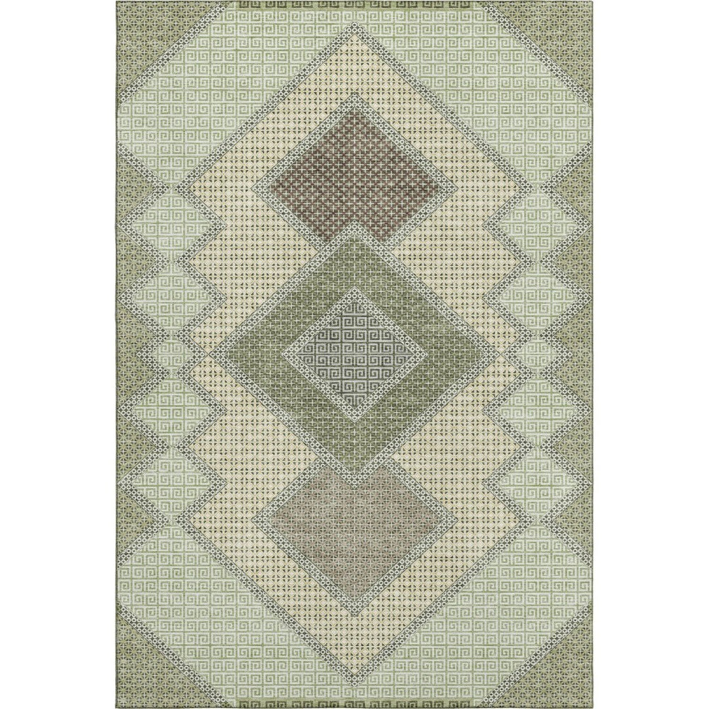 HomeRoots 9' X 12' Stylish Green and Gray Geometric Washable Area Rug with UV Protection for Easy Care 718297