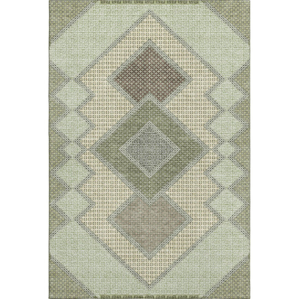 HomeRoots 9' X 12' Stylish Green and Gray Geometric Washable Area Rug with UV Protection for Easy Care 718297
