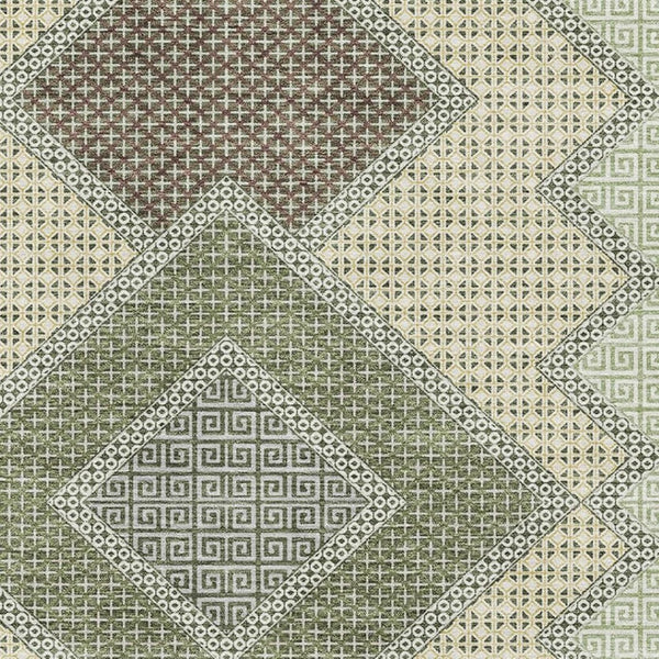 HomeRoots 9' X 12' Stylish Green and Gray Geometric Washable Area Rug with UV Protection for Easy Care 718297