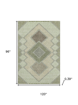HomeRoots 9' X 12' Stylish Green and Gray Geometric Washable Area Rug with UV Protection for Easy Care 718297