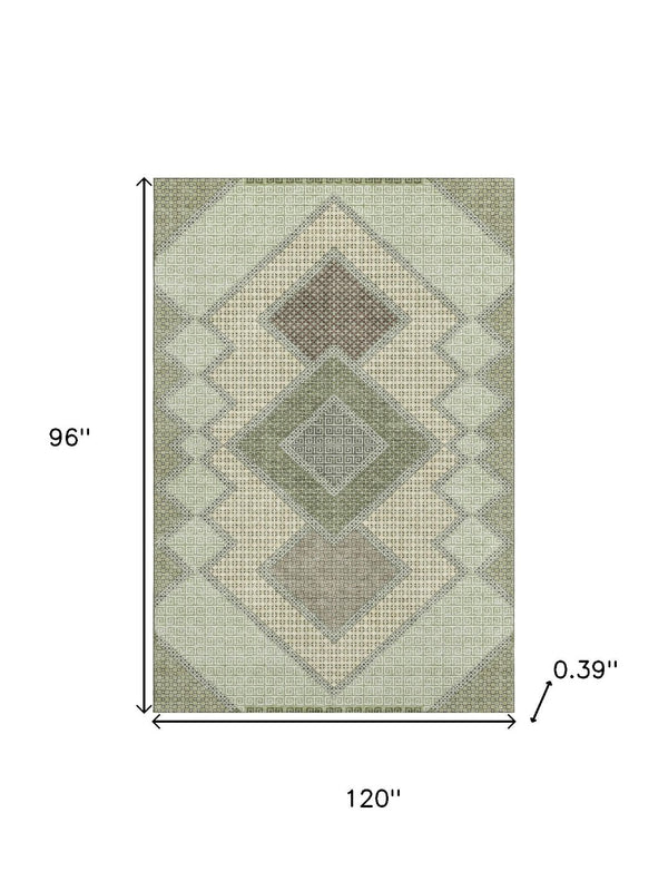 HomeRoots 9' X 12' Stylish Green and Gray Geometric Washable Area Rug with UV Protection for Easy Care 718297