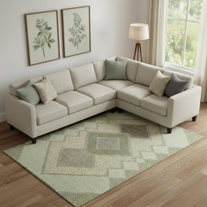 HomeRoots 9' X 12' Stylish Green and Gray Geometric Washable Area Rug with UV Protection for Easy Care 718297