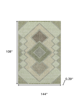 HomeRoots 10' x 14' Green and Gray Geometric Area Rug - Washable, UV Protected, Perfect for Modern Spaces! 718298