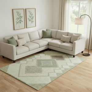 HomeRoots 10' x 14' Green and Gray Geometric Area Rug - Washable, UV Protected, Perfect for Modern Spaces! 718298