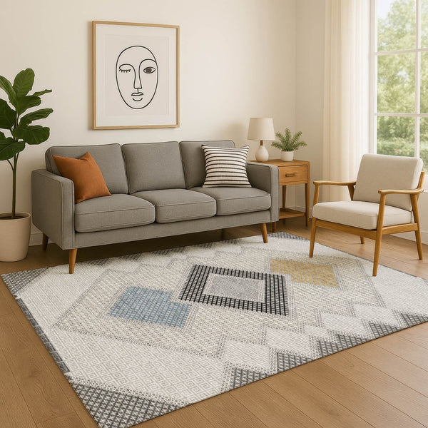 HomeRoots 5' X 8' Gray & Charcoal Geometric Area Rug – Washable, UV-Protected, Stain-Resistant, Durable Design! 718300