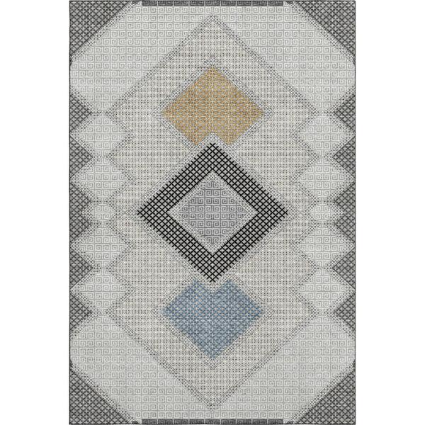 HomeRoots 5' X 8' Gray & Charcoal Geometric Area Rug – Washable, UV-Protected, Stain-Resistant, Durable Design! 718300