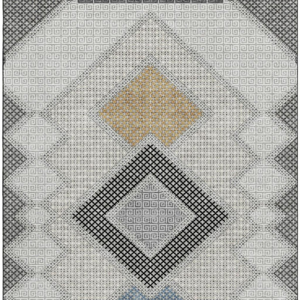 HomeRoots 5' X 8' Gray & Charcoal Geometric Area Rug – Washable, UV-Protected, Stain-Resistant, Durable Design! 718300