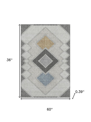 HomeRoots 5' X 8' Gray & Charcoal Geometric Area Rug – Washable, UV-Protected, Stain-Resistant, Durable Design! 718300