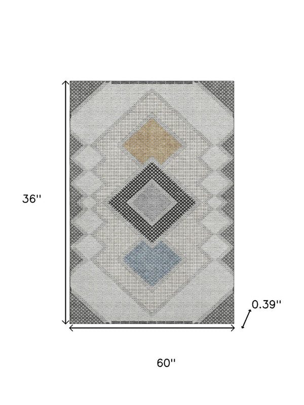 HomeRoots 5' X 8' Gray & Charcoal Geometric Area Rug – Washable, UV-Protected, Stain-Resistant, Durable Design! 718300