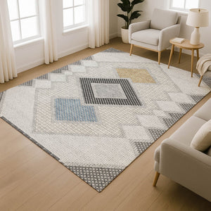 HomeRoots 5' X 8' Gray & Charcoal Geometric Area Rug – Washable, UV-Protected, Stain-Resistant, Durable Design! 718300