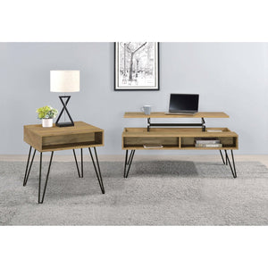 English Elm Amara Golden Oak Lift-Top Coffee Table with Hidden Storage, Eco Laminate Finish & Black Hairpin Legs B062P333396