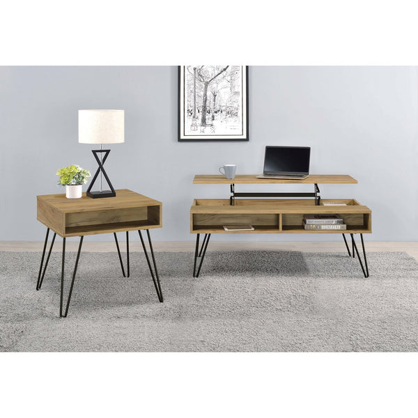 English Elm Amara Golden Oak Lift-Top Coffee Table with Hidden Storage, Eco Laminate Finish & Black Hairpin Legs B062P333396