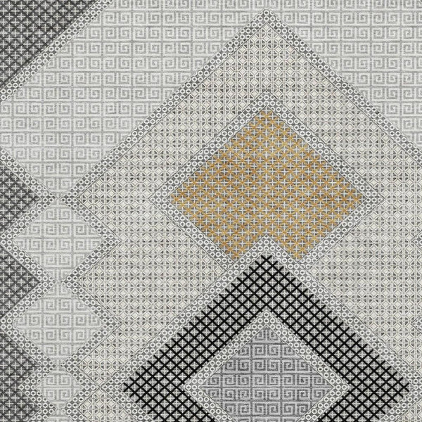 HomeRoots 8' Modern Gray and Charcoal Geometric Washable Round Rug with UV Protection for High-Traffic Areas 718301