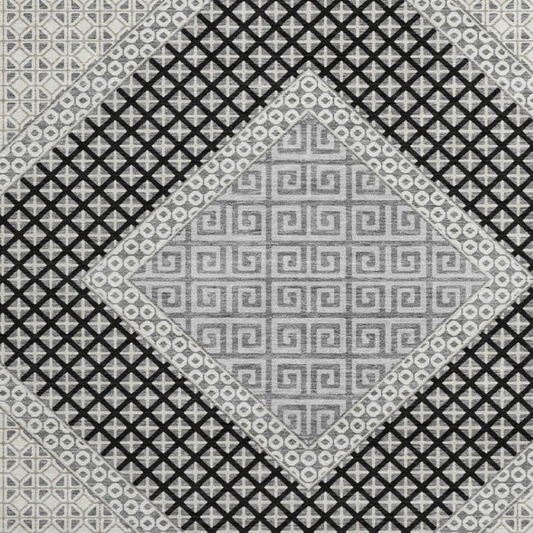 HomeRoots 8' X 10' Gray Geometric Washable Area Rug - Stain-Resistant, UV Protected, Modern Design for Any Room 718302