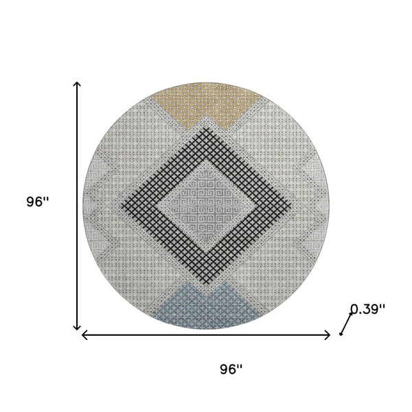 HomeRoots 8' X 10' Gray Geometric Washable Area Rug - Stain-Resistant, UV Protected, Modern Design for Any Room 718302