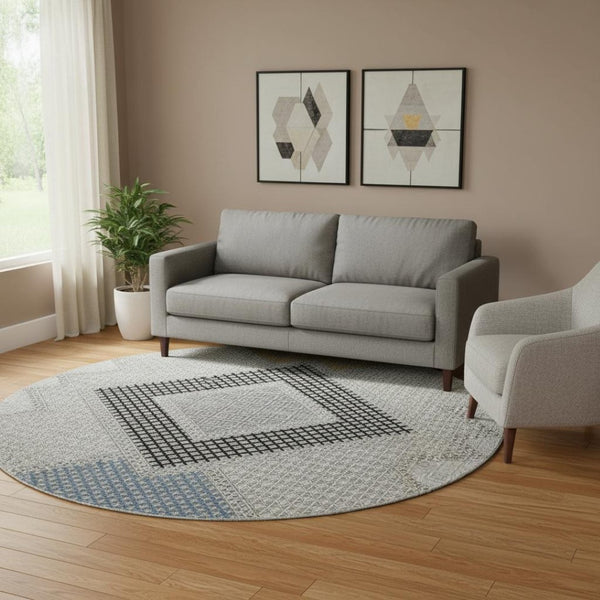 HomeRoots 8' X 10' Gray Geometric Washable Area Rug - Stain-Resistant, UV Protected, Modern Design for Any Room 718302