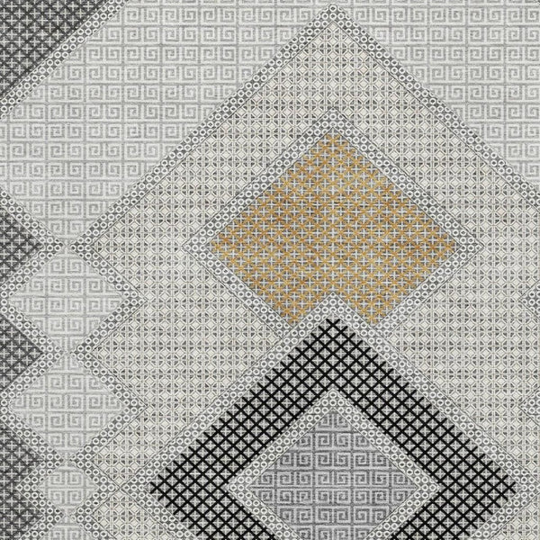 HomeRoots 9' X 12' Gray Geometric Washable Area Rug - Durable, Stain-Resistant with UV Protection for Homes 718303