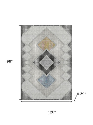 HomeRoots 9' X 12' Gray Geometric Washable Area Rug - Durable, Stain-Resistant with UV Protection for Homes 718303