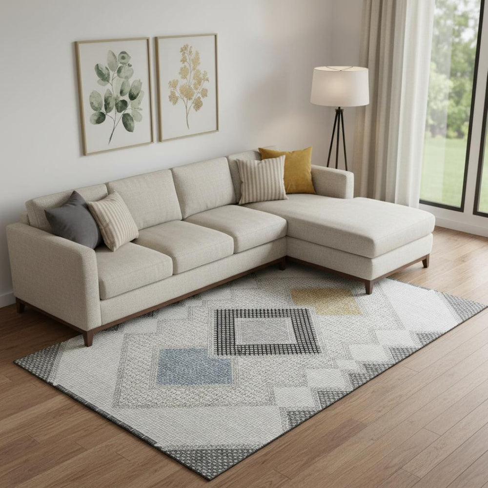 HomeRoots 9' X 12' Gray Geometric Washable Area Rug - Durable, Stain-Resistant with UV Protection for Homes 718303