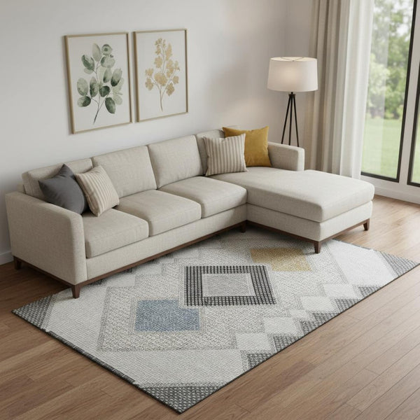HomeRoots 9' X 12' Gray Geometric Washable Area Rug - Durable, Stain-Resistant with UV Protection for Homes 718303