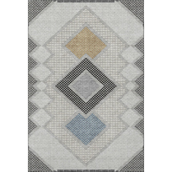 HomeRoots 10' X 14' Gray and Charcoal Geometric Washable Area Rug - Durable, UV-Protected, Pet-Friendly Design! 718304