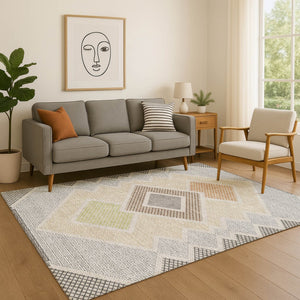 HomeRoots 5' X 8' Modern Pewter & Copper Geometric Area Rug - Washable, Stain-Resistant, UV-Protected Design! 718306