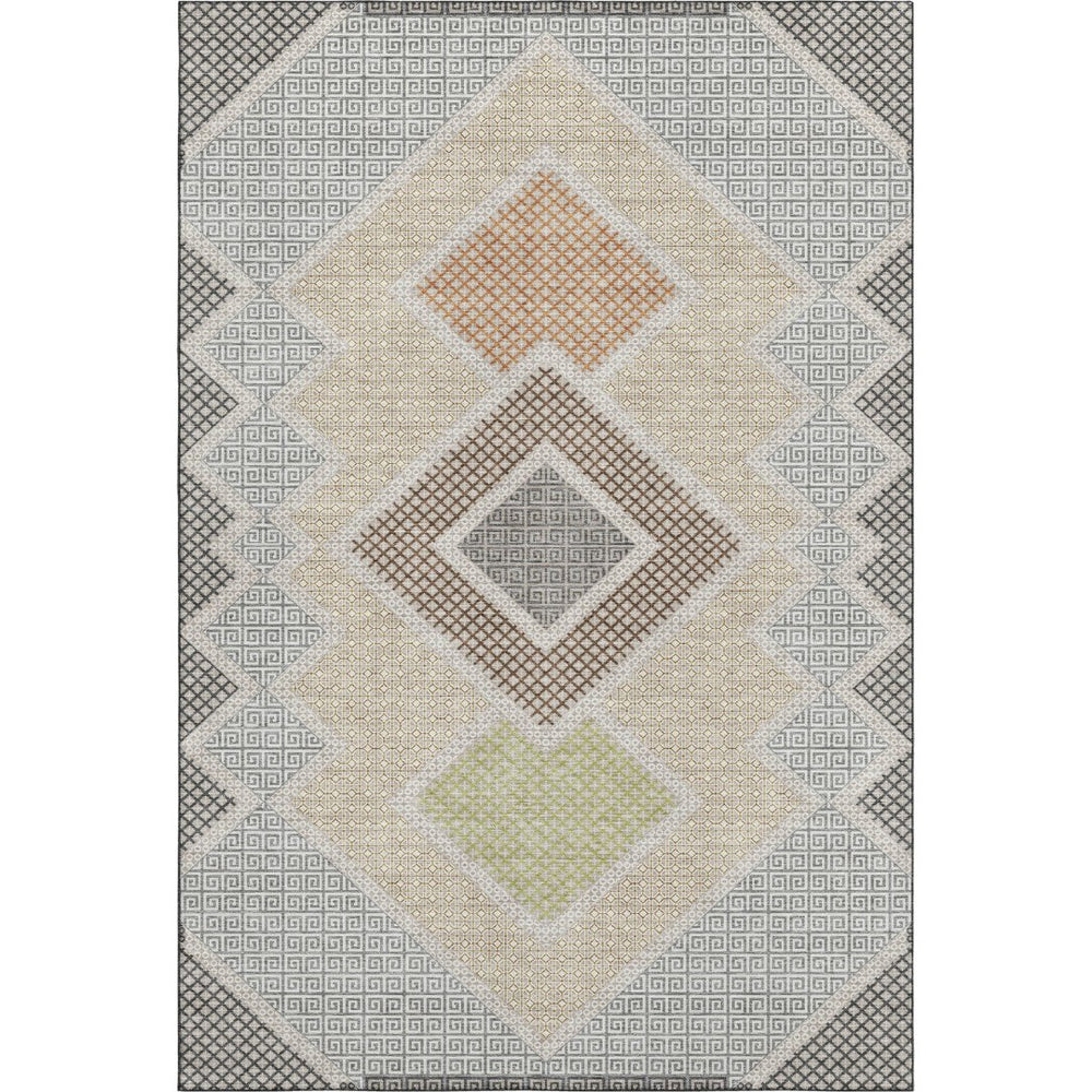 HomeRoots 5' X 8' Modern Pewter & Copper Geometric Area Rug - Washable, Stain-Resistant, UV-Protected Design! 718306
