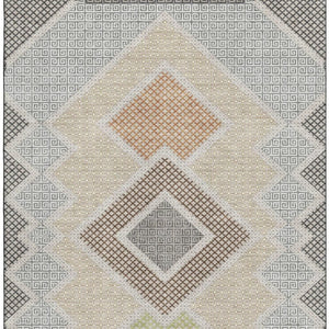 HomeRoots 5' X 8' Modern Pewter & Copper Geometric Area Rug - Washable, Stain-Resistant, UV-Protected Design! 718306