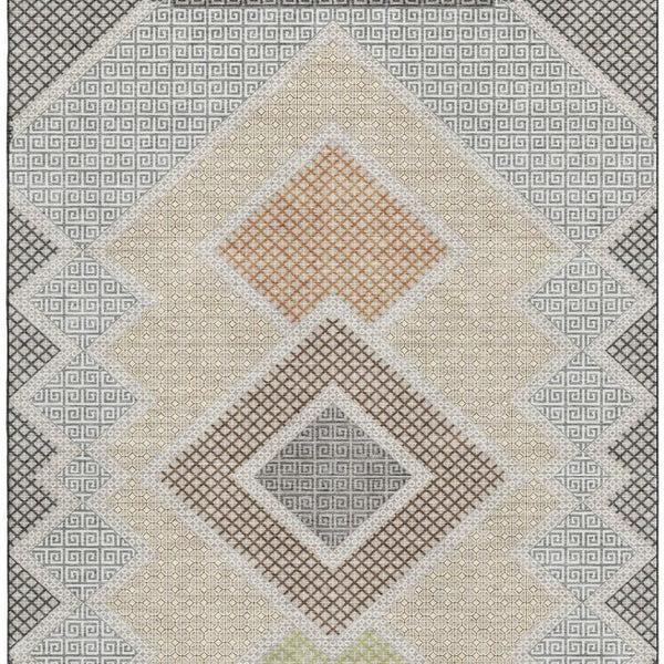 HomeRoots 5' X 8' Modern Pewter & Copper Geometric Area Rug - Washable, Stain-Resistant, UV-Protected Design! 718306