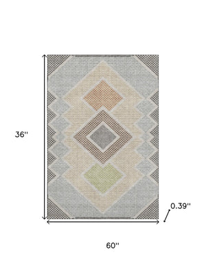 HomeRoots 5' X 8' Modern Pewter & Copper Geometric Area Rug - Washable, Stain-Resistant, UV-Protected Design! 718306
