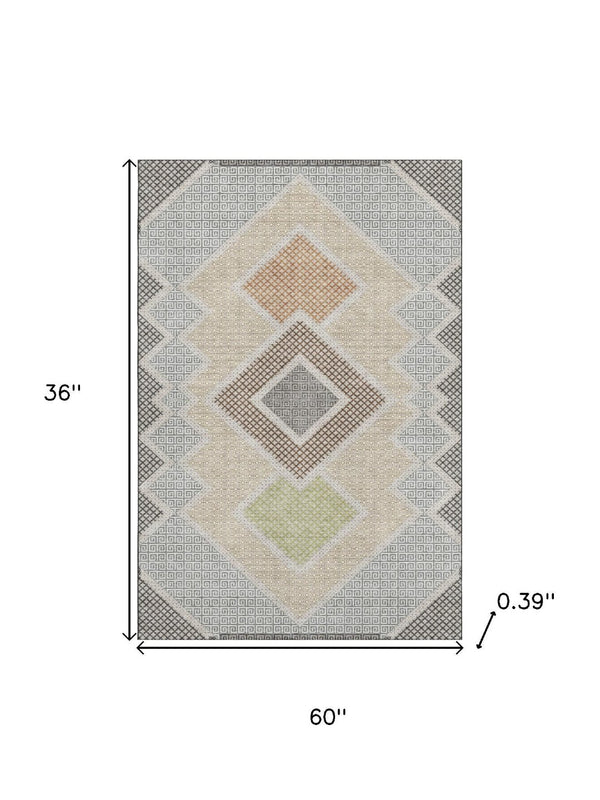HomeRoots 5' X 8' Modern Pewter & Copper Geometric Area Rug - Washable, Stain-Resistant, UV-Protected Design! 718306