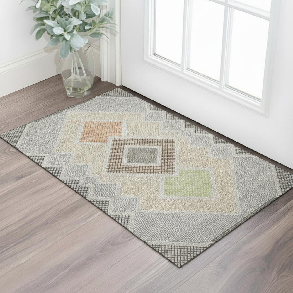 HomeRoots 5' X 8' Modern Pewter & Copper Geometric Area Rug - Washable, Stain-Resistant, UV-Protected Design! 718306