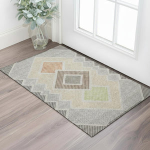 HomeRoots 5' X 8' Modern Pewter & Copper Geometric Area Rug - Washable, Stain-Resistant, UV-Protected Design! 718306