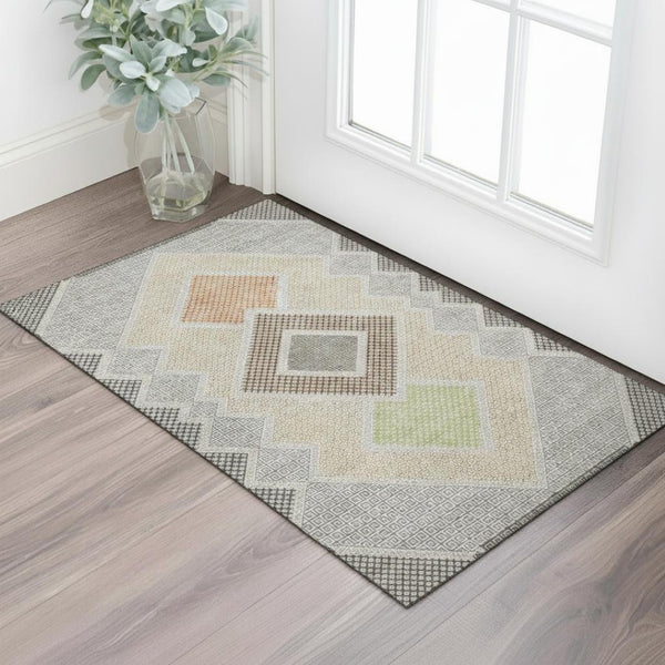 HomeRoots 5' X 8' Modern Pewter & Copper Geometric Area Rug - Washable, Stain-Resistant, UV-Protected Design! 718306
