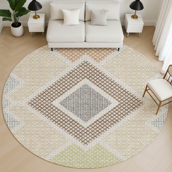 HomeRoots 8' X 10' Contemporary Pewter & Copper Geometric Area Rug with UV Protection - Easy Care & Durable 718308