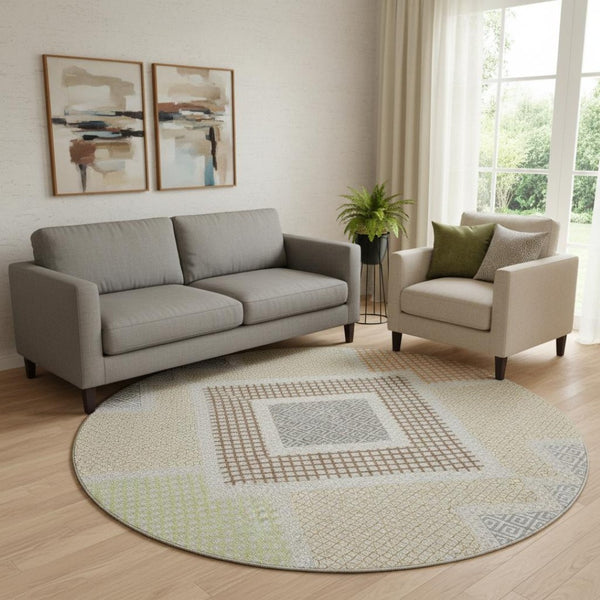 HomeRoots 8' X 10' Contemporary Pewter & Copper Geometric Area Rug with UV Protection - Easy Care & Durable 718308