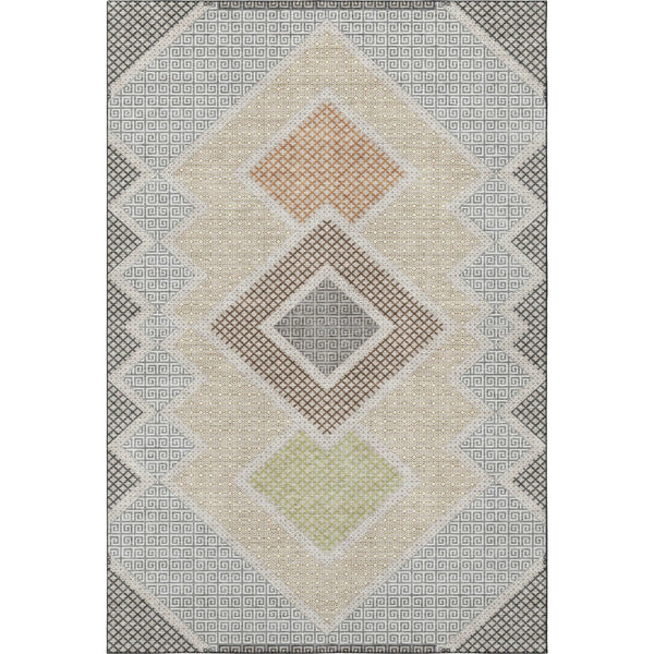 HomeRoots 9' X 12' Contemporary Pewter & Copper Geometric Area Rug – Washable, UV-Protected, Durable Design 718309