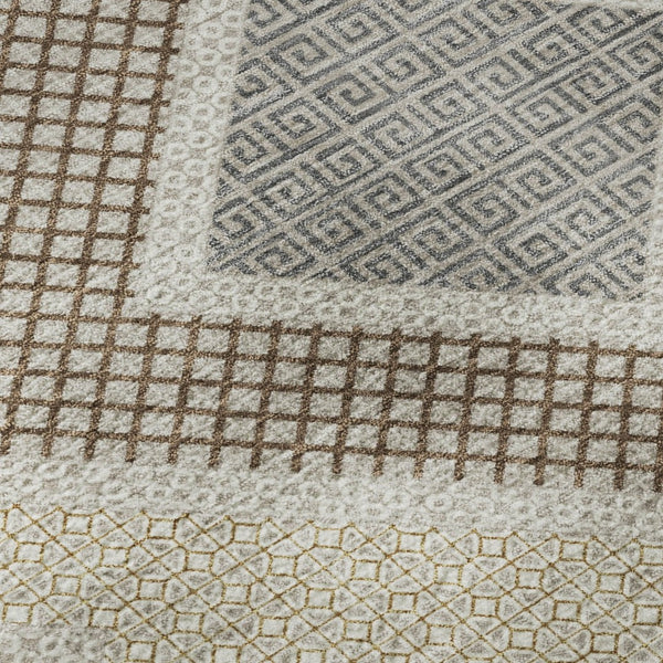 HomeRoots 9' X 12' Contemporary Pewter & Copper Geometric Area Rug – Washable, UV-Protected, Durable Design 718309
