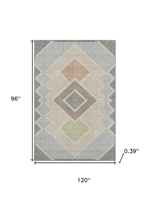 HomeRoots 9' X 12' Contemporary Pewter & Copper Geometric Area Rug – Washable, UV-Protected, Durable Design 718309