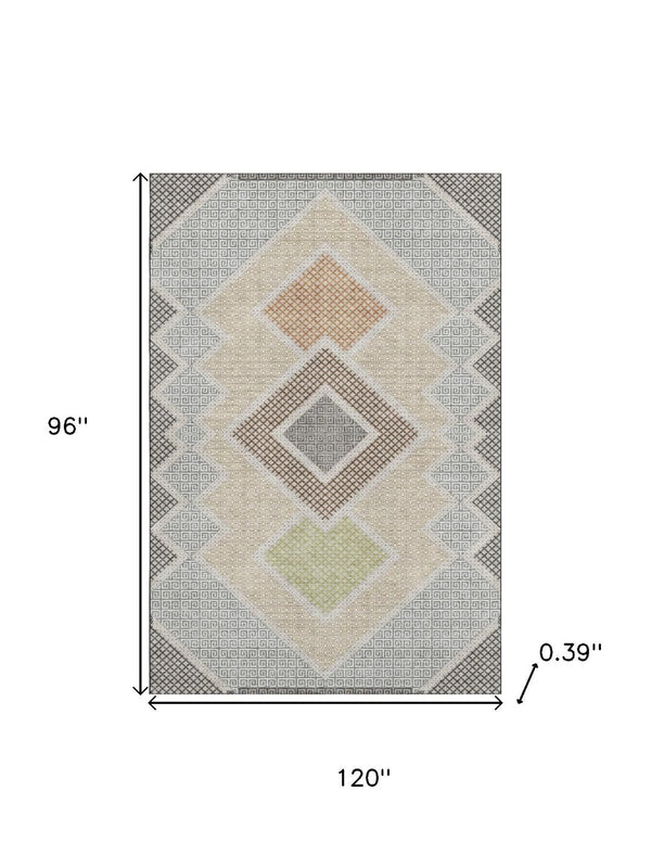 HomeRoots 9' X 12' Contemporary Pewter & Copper Geometric Area Rug – Washable, UV-Protected, Durable Design 718309