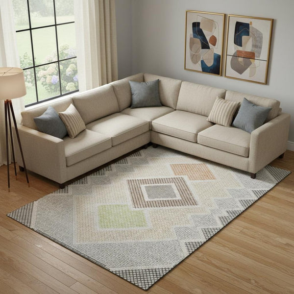 HomeRoots 9' X 12' Contemporary Pewter & Copper Geometric Area Rug – Washable, UV-Protected, Durable Design 718309