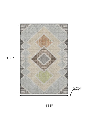 HomeRoots 10' X 14' Geometric Washable Area Rug in Pewter & Copper - Durable, UV-Protected, Modern Design! 718310