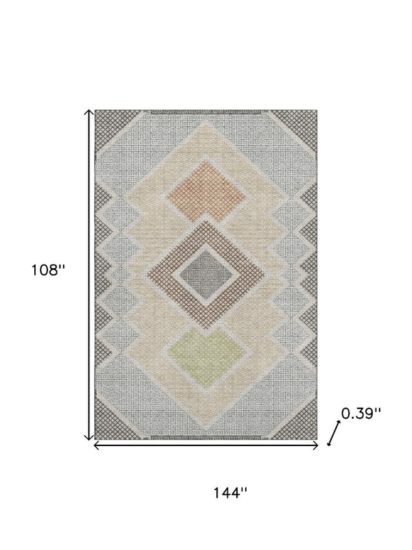 HomeRoots 10' X 14' Geometric Washable Area Rug in Pewter & Copper - Durable, UV-Protected, Modern Design! 718310