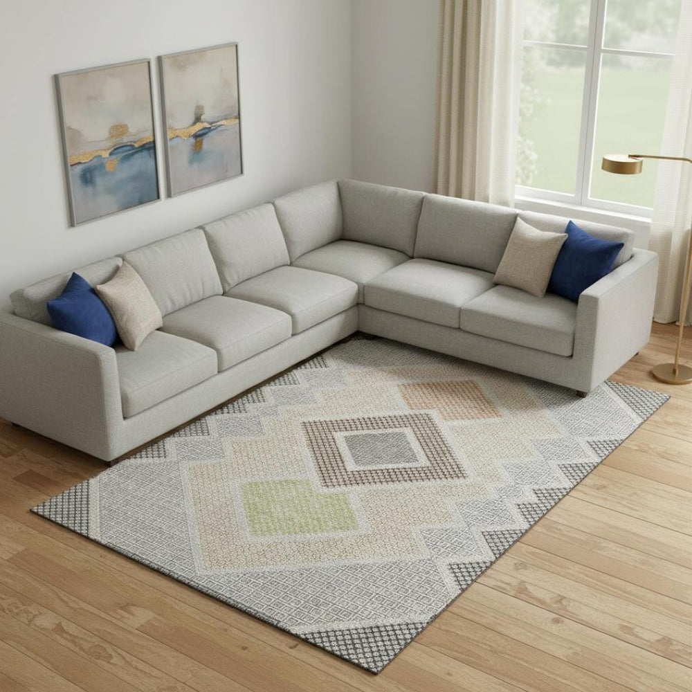 HomeRoots 10' X 14' Geometric Washable Area Rug in Pewter & Copper - Durable, UV-Protected, Modern Design! 718310